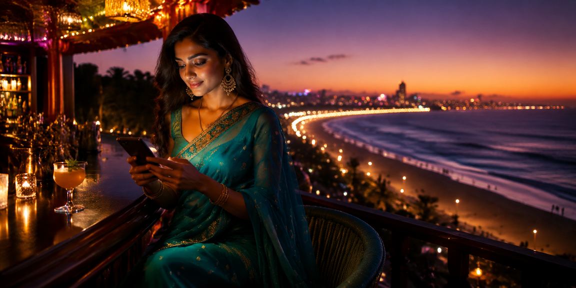 Excited players enjoying online gaming on the beach in India