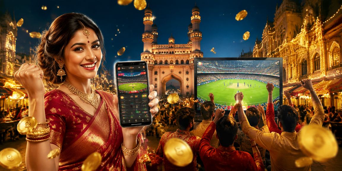 Hyderabad Charminar with players enjoying online sports betting